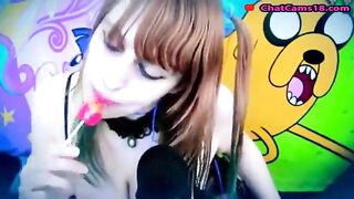 beauty sucking and licking lollipop ear to ear asmr