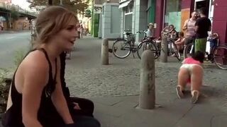 Big boobs slave spanked and fucked in public