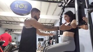 Gym staff offers help to student and he goes to her house to give her a private lesson