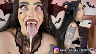 SUCK-CUBUS (Extended Cut) AHEGAO Goth Girl FUCKED! - Succubus Cosplay, Nylon Feet, Blowjob & Facial