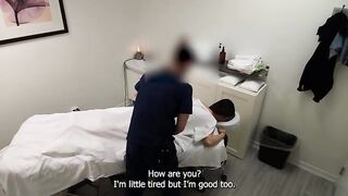 A gorgeous Japanese waitress who was like "no, no, no, I have a boyfriend" when her massage therapist was about to fuck her pussy, but she finished her massage with a big smile on her face