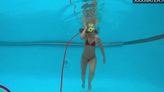 Lana Tanga in red lingerie masturbating underwater