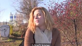 Czech amateur blonde bangs in bushies in public