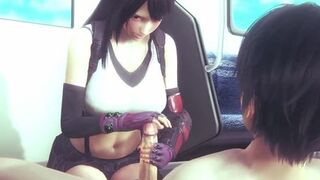 Tifa Lockhart from Final Fantasy VII in train big tits make me the best blowjob ever to get massive cumshot from big cock - 3d p